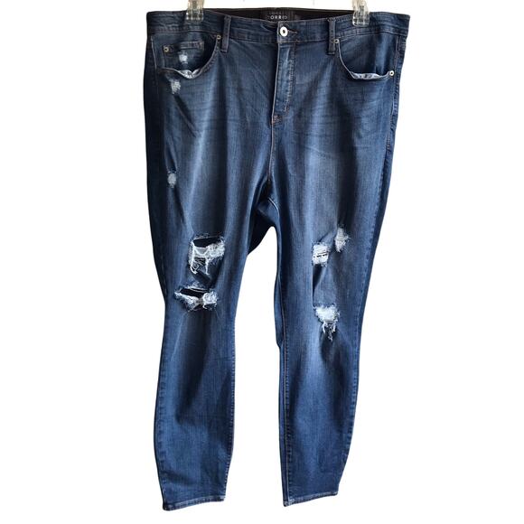 Torrid Sky High Skinny Jeans Distressed High Rise Stretch Premium Denim Size 22R - Picture 1 of 16